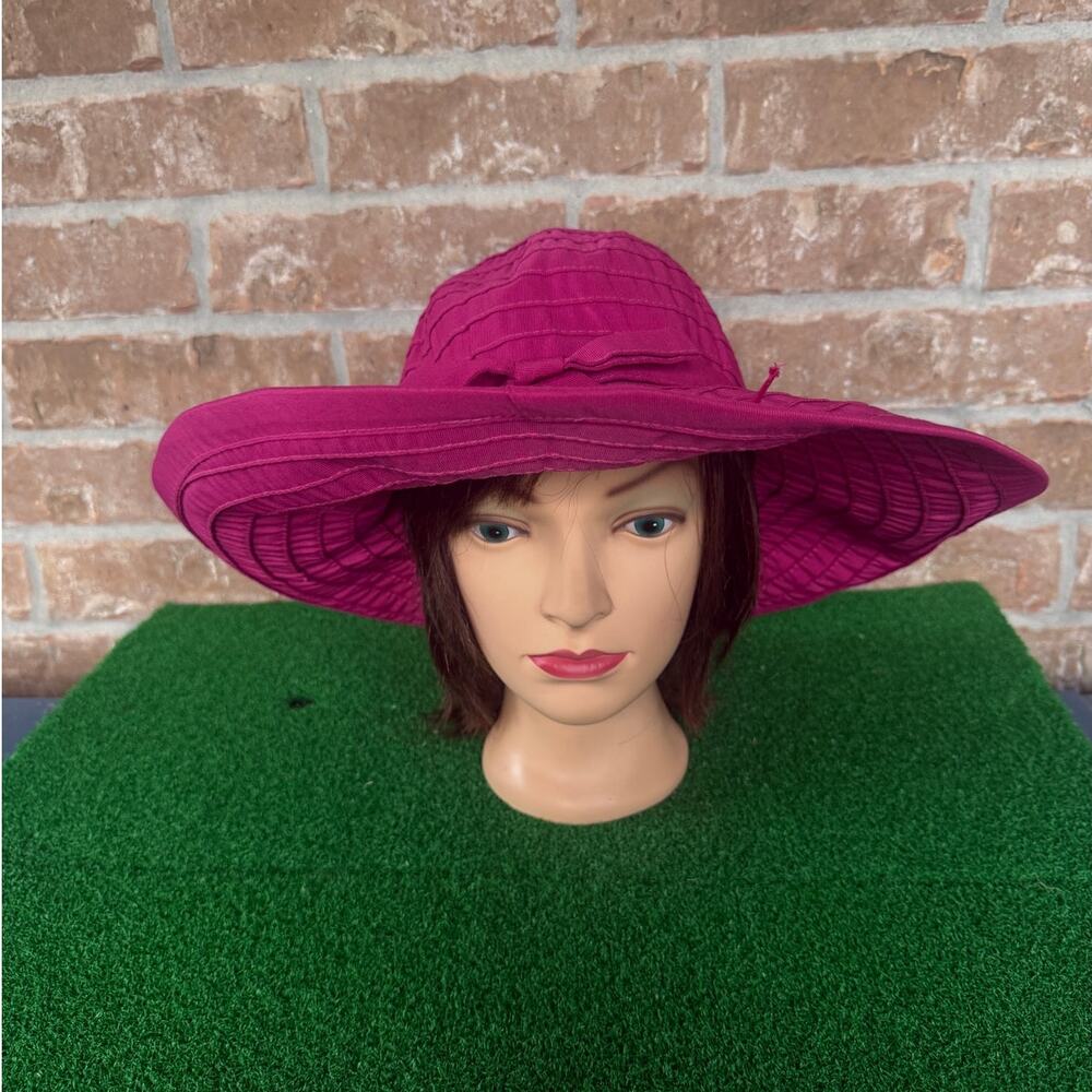 San Diego Hat Co Hot Pink Sun Hat Wide Brim Ribbon Bow Packable Polyester
